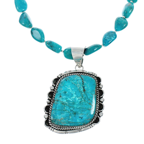 Navajo Turquoise Sterling Silver Bead Necklace And Pendant Set X10851